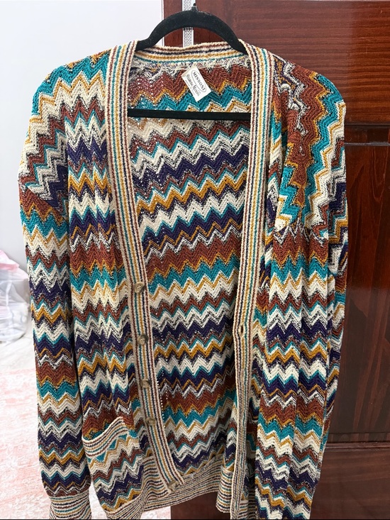 Missoni Sweaters - Missoni Teal Brown Mustard Zigzag Knit Cardigan